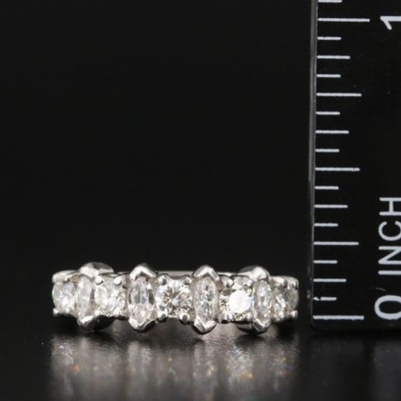 Platinum 1.02 CTW Genuine-Diamond Band-Marquise and Round Brilliant cut stones - Picture 2 of 7